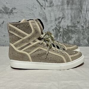Fiesso Aurelio Shoes Mens 13 Tan Silver High Top Embellished Streetwear Sparkle